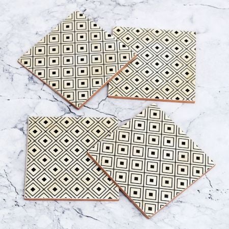 Modern Black & White Pattern Wooden Coasters - Pack of 4